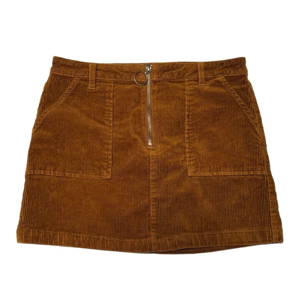 Blue Spice Mini Skirt Women’s‎ Juniors Size 13 Brown Corduroy Front Zip Stretch